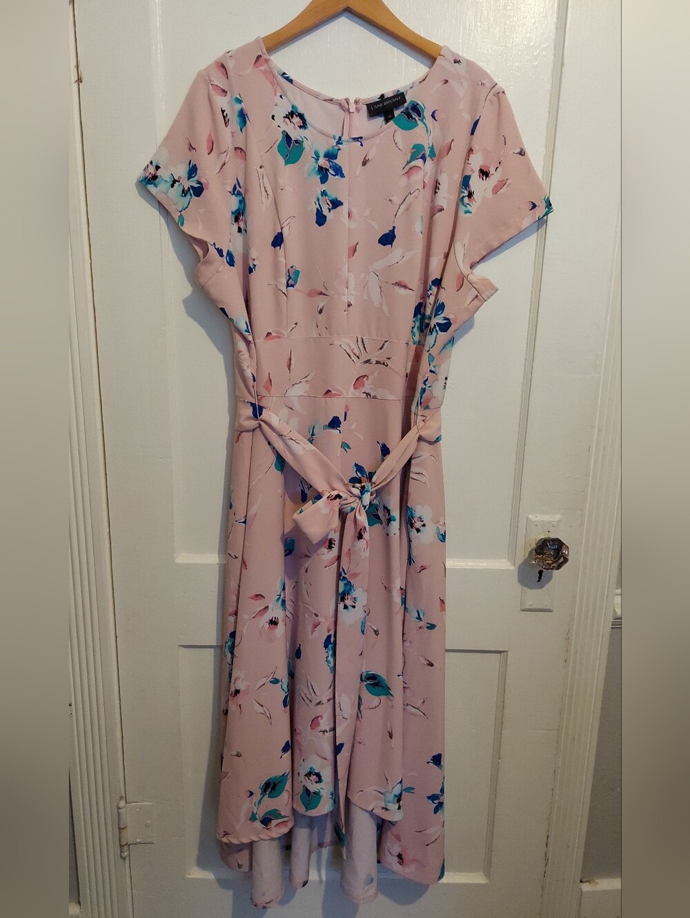 Lane Bryant Dress Womens 22 Plus Pink Floral High Low Belted Work Office